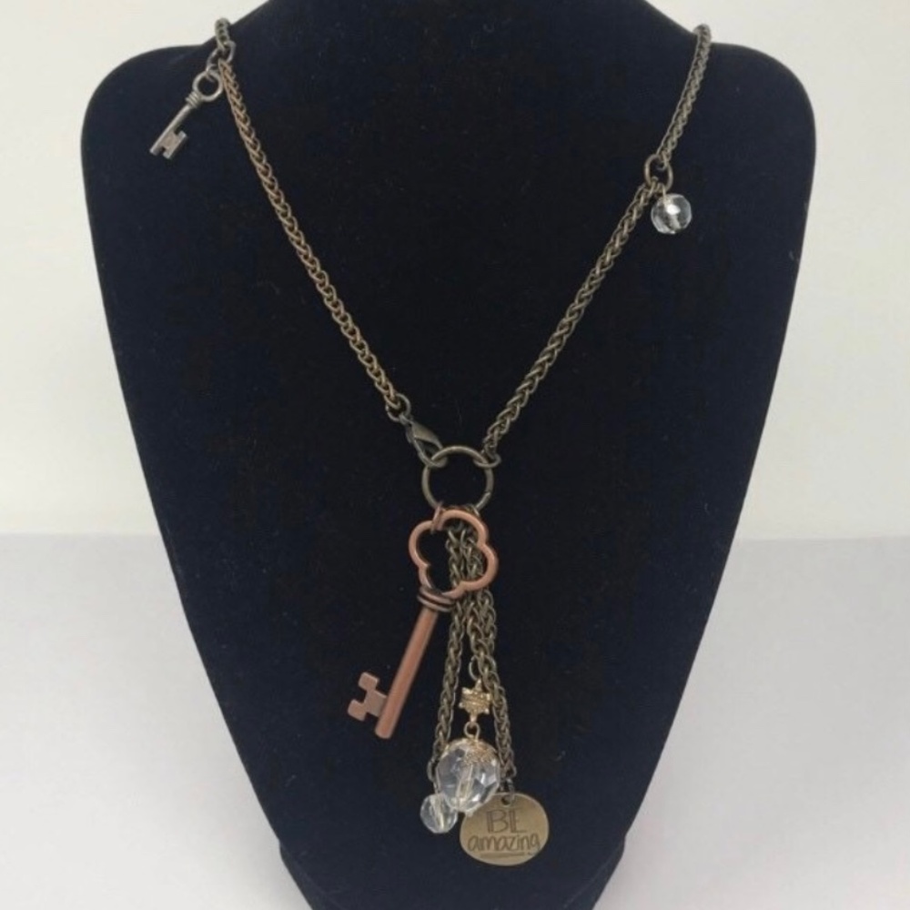 Boho Necklace, Key Charm Necklace, Be Amazing, Bohemian Style, Antique Brass
